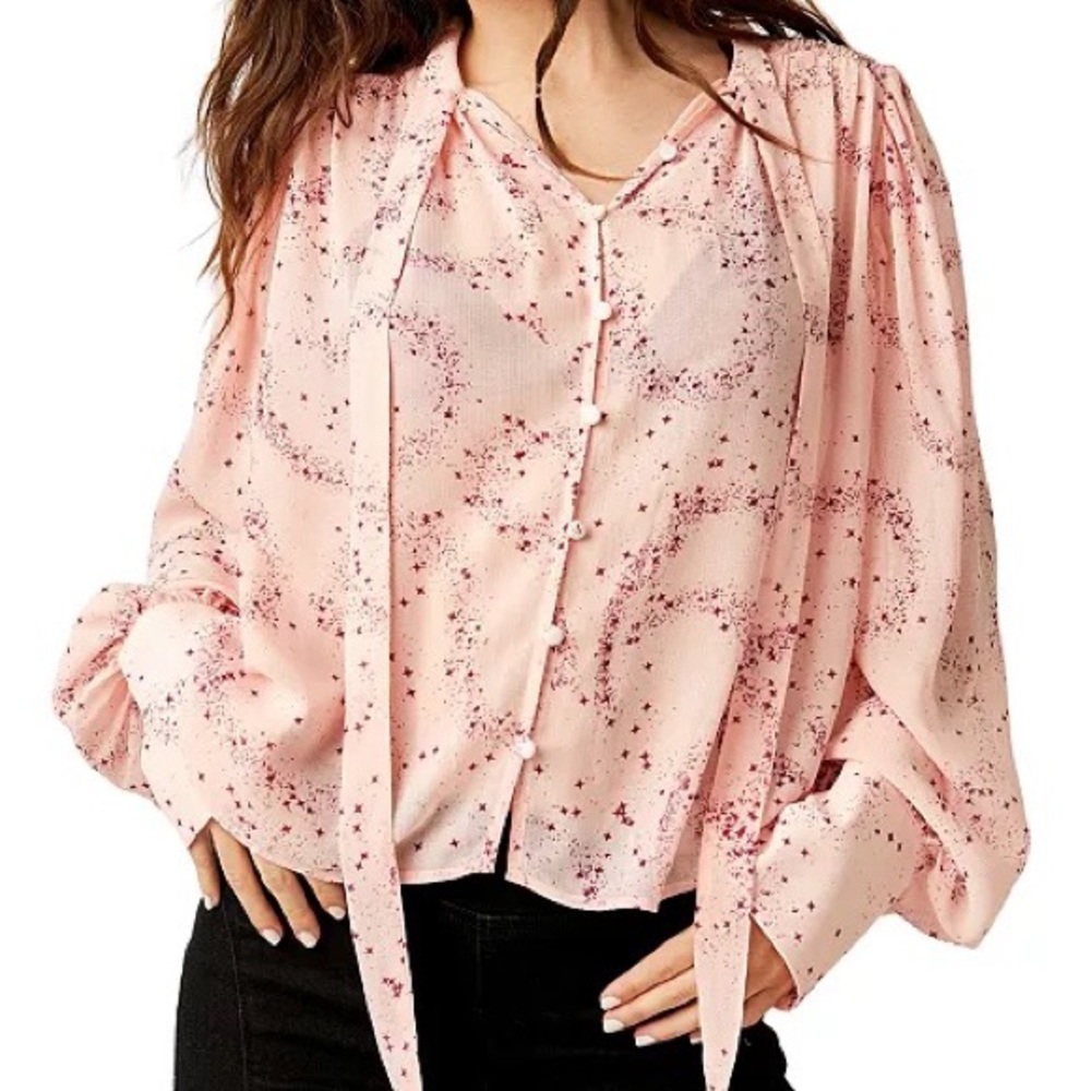 NWT Free People Stars Align Printed Button-Front Top